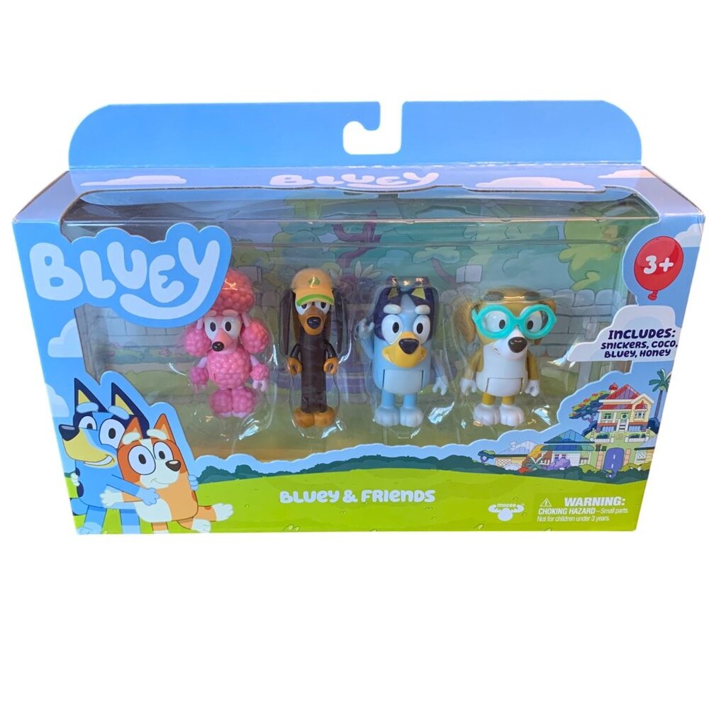 BLUEY & FRIENDS 4-Pack Poseable Figure Set Snickers NEW Coco Honey Bluey NIB
